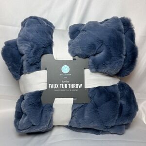 Martha Stewart Lattice Faux Fur Throw, 60x50″, Storm Grey